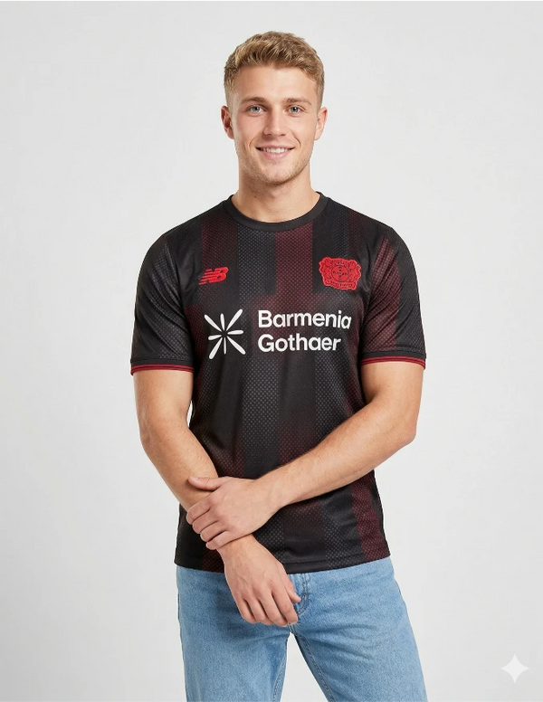Bayer Leverkusen Maglia Home 2025/2026 New Balance - Vista Completa Nero e Rosso