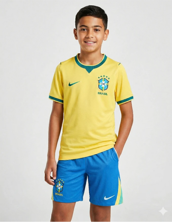 brasile completino home bambino 2025 2026 nike maglia gialla pantaloncini azzurri cbf