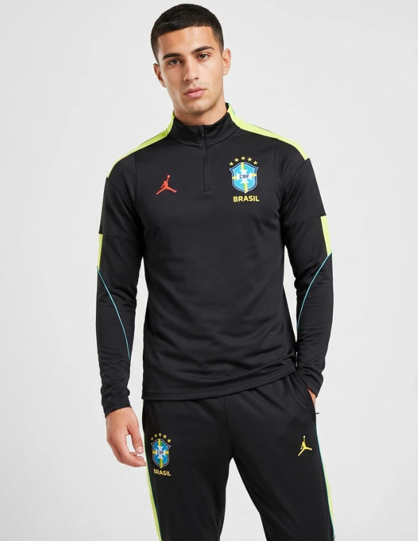 Brasile Tuta Strike Drill 1/4 Zip 2026 Jordan nera con dettagli verde lime e stemma CBF