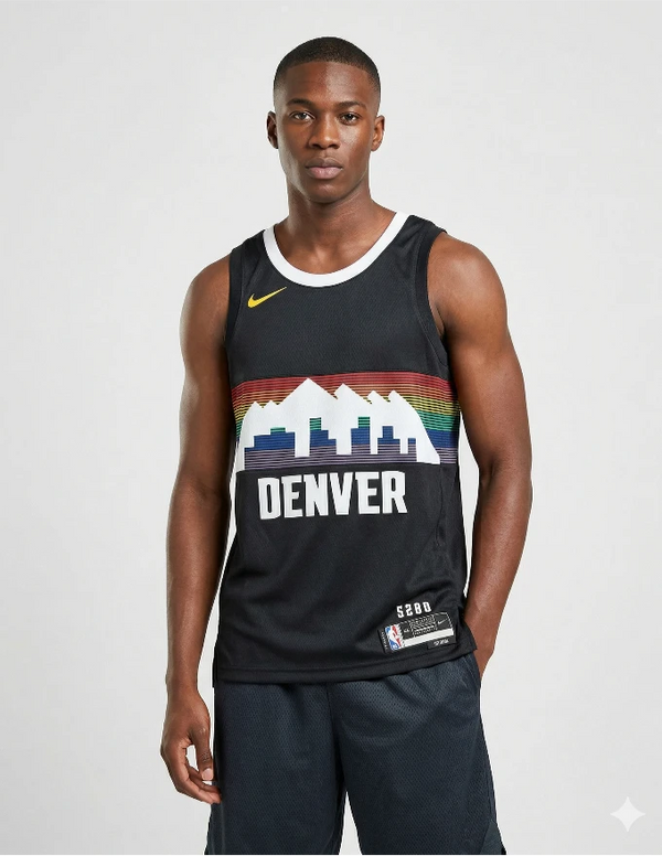 canotta denver nuggets city edition 2025 nike nera skyline arcobaleno montagne rocciose