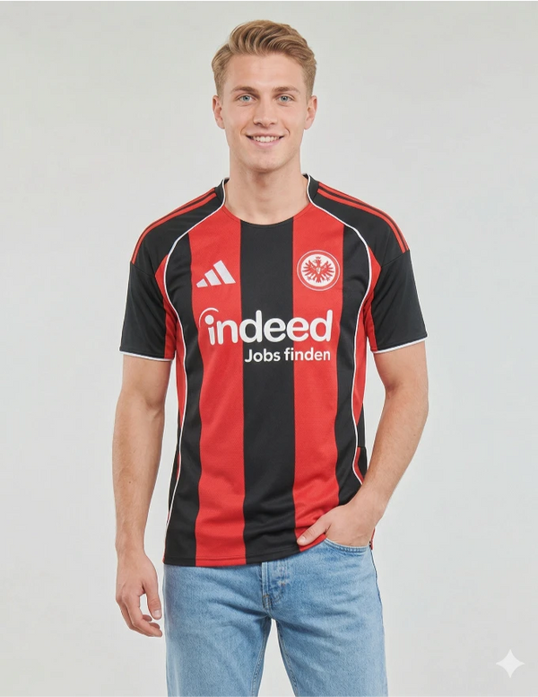 Eintracht Francoforte Maglia Home 2025/2026 Adidas - Vista Completa Strisce Rosso Nero
