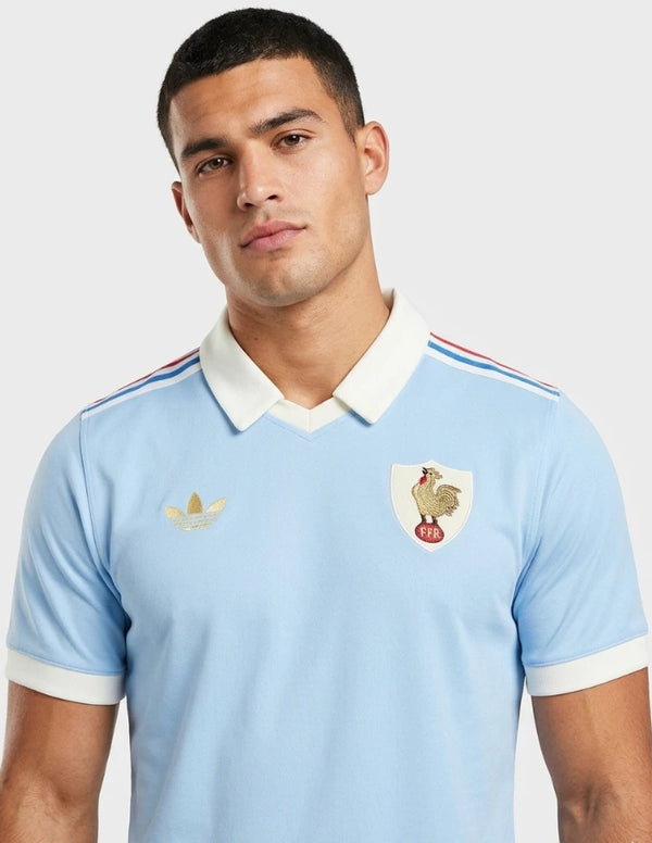 francia rugby maglia 120 anni adidas originals celeste colletto polo gallo ffr oro