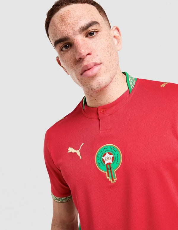 Marocco Maglia Home 2026 Puma - Dettaglio Stemma FRMF e Colletto Motivi Berberi