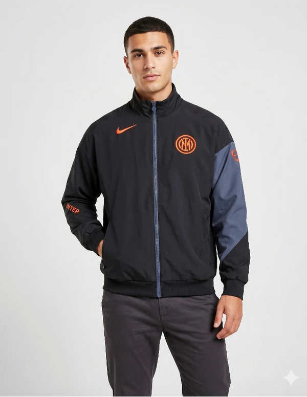 Inter giacca anthem third 2025/2026 Nike nera con pannelli grigio ardesia e dettagli arancio fluo