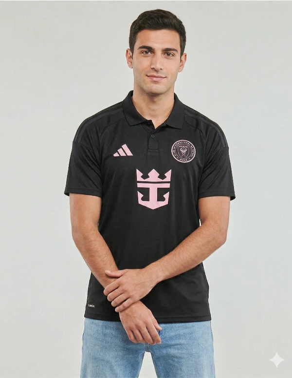 Inter Miami Maglia Away 2026/27 Adidas nera - Vista frontale sponsor Royal Caribbean rosa
