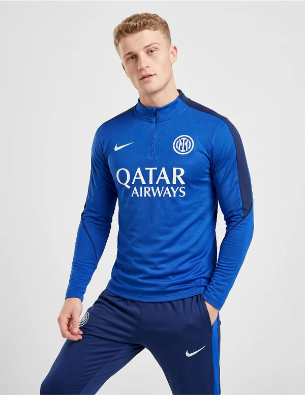 Inter Tuta Strike 1/4 Zip Drill Top 2026/2027 Nike blu royal con pantaloni abbinati - figura intera