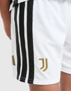 Short Juventus home bambino 2026/2027 Adidas bianco con bande nere laterali e stemma Juventus dorato