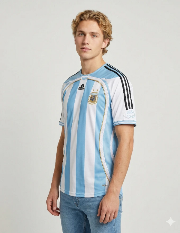 maglia argentina home 2006 adidas mondiali strisce albicelesti cuciture oro