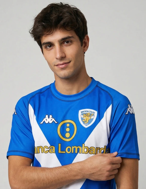 maglia brescia home 2003 2004 kappa dettaglio stemma brescia calcio banca lombarda