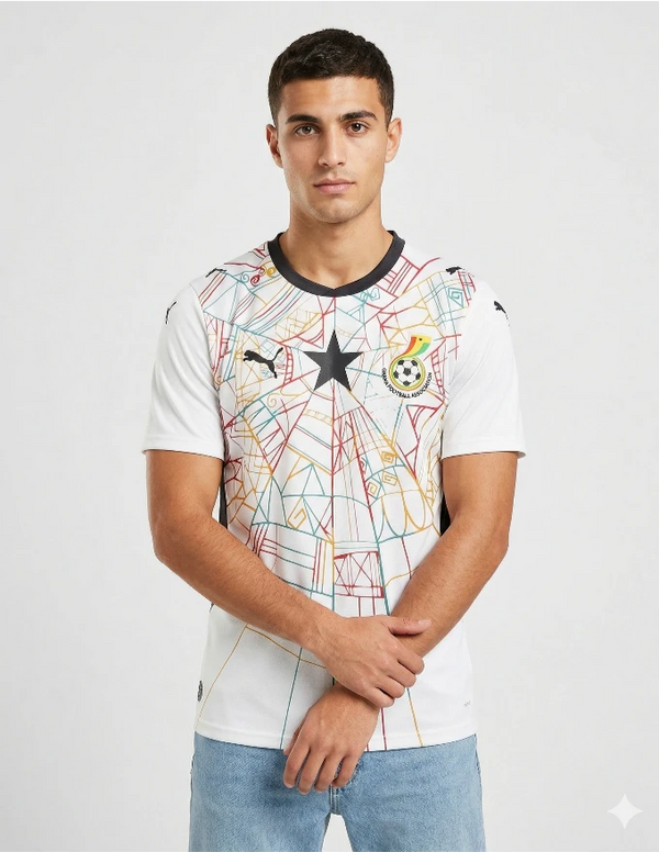 maglia ghana home 2026 puma mondiali bianca pattern adinkra multicolor stella nera