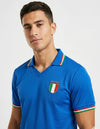 Dettaglio maglia Italia Home 1982 con stemma FIGC tricolore e bordi polsini verde bianco rosso