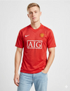Maglia Manchester United Home 2007/2008 Nike rossa con sponsor AIG bianco e pattern righe tono su tono