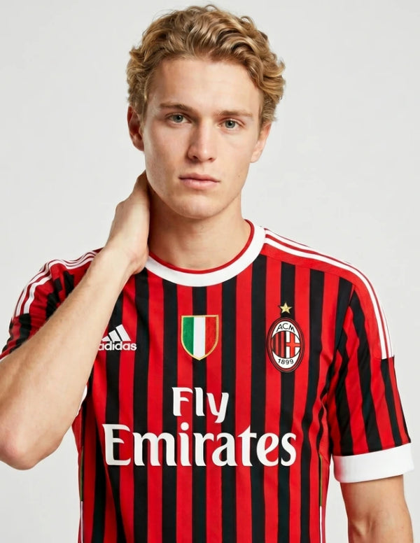 Dettaglio maglia Milan Home 2011/2012 Adidas con stemma ACM 1899, stella e scudetto tricolore