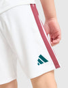 Dettaglio logo Adidas verde teal sul pantaloncino Real Madrid Home Bambino 2026/2027