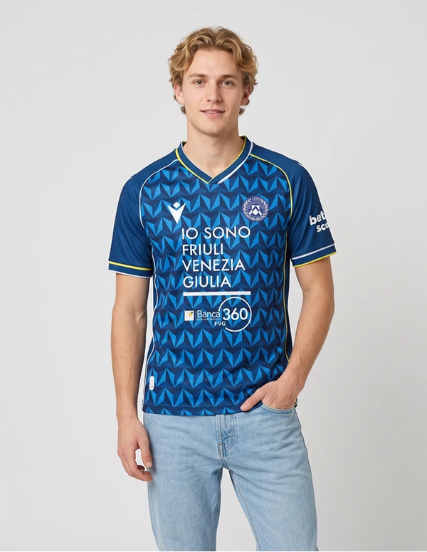 Udinese Maglia Away 2026/2027 Macron pattern geometrico blu navy – fronte