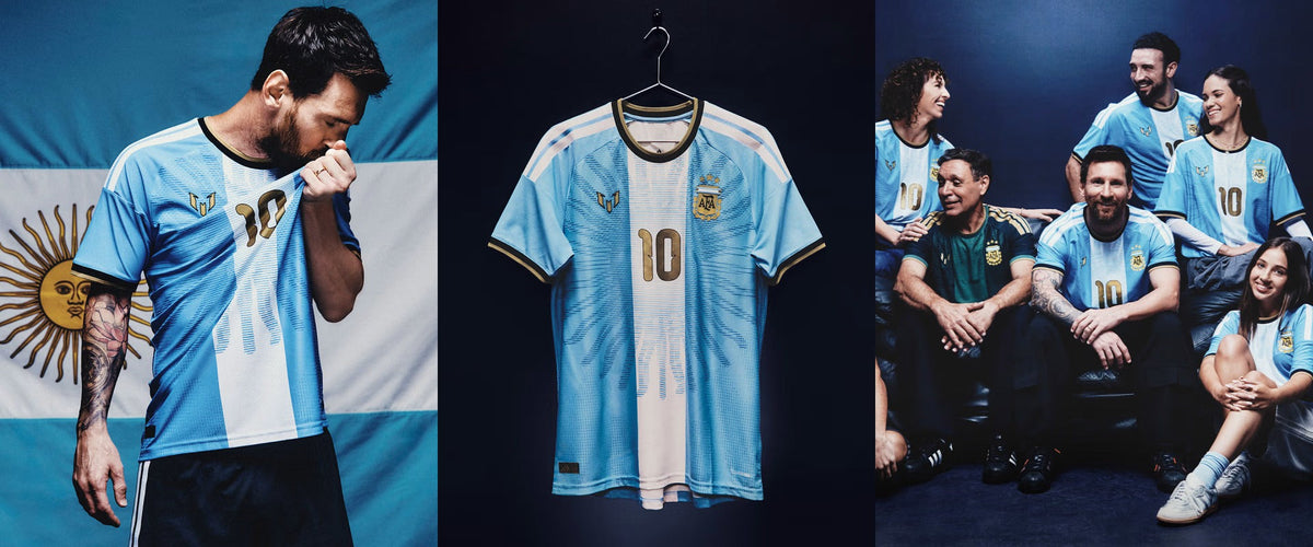 Maglia Argentina Messi Farewell 2026/2027, maglia celebrativa dell'addio alla Nazionale con design bandiera argentina e dettagli oro