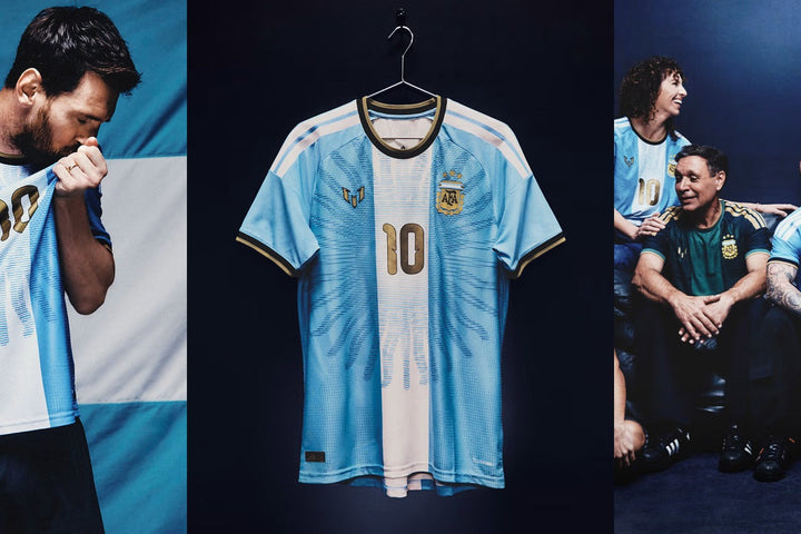Maglia Argentina Messi Farewell 2026/2027, maglia celebrativa dell'addio alla Nazionale con design bandiera argentina e dettagli oro