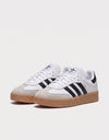 Adidas Samba XLG bianche in pelle con 3 stripes nere e suola gum rialzata vista frontale