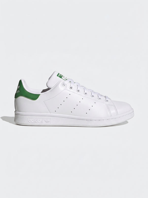 Adidas Stan Smith White Green vista laterale con logo Stan Smith sul tallone verde