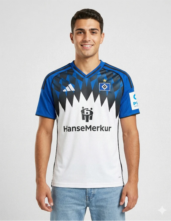 Amburgo Maglia Home 2025/2026 Adidas - Vista Completa Pattern Geometrico Blu e Bianco