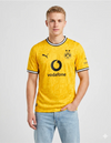 Borussia Dortmund maglia home 2026/2027 Puma gialla con pattern architettonico tono su tono e sponsor Vodafone nero