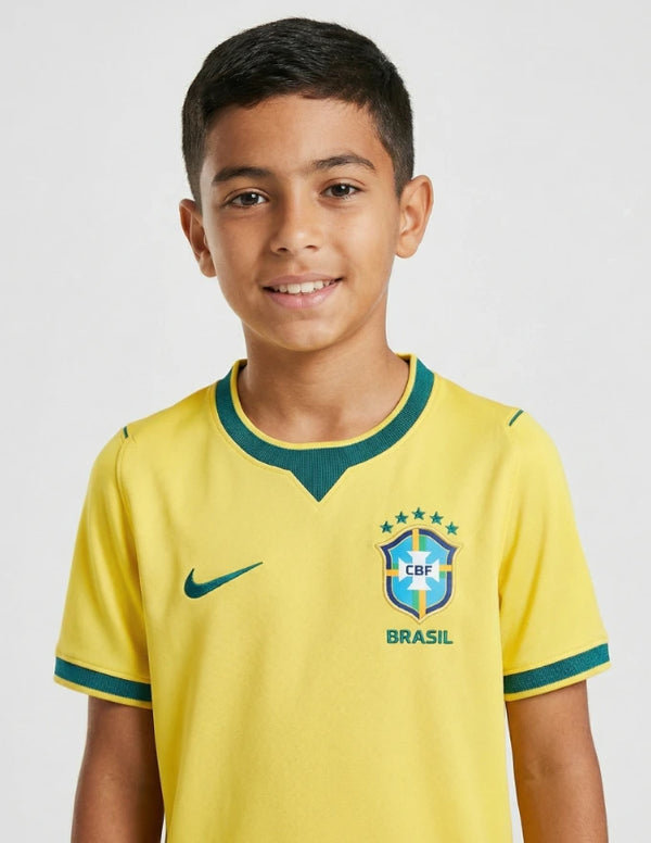 brasile completino home bambino 2025 2026 nike dettaglio stemma cbf brasil cinque stelle