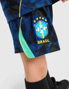 Pantaloncini completino Brasile Away Bambino 2025/2026 con stemma CBF e pattern grafico blu su nero