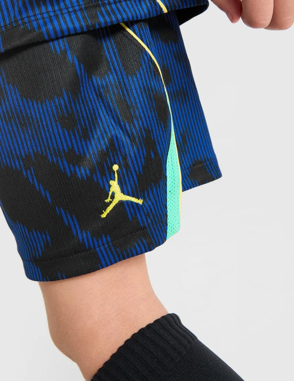 Dettaglio pantaloncini completino Brasile Away Bambino 2025/2026 con logo Jumpman Jordan dorato