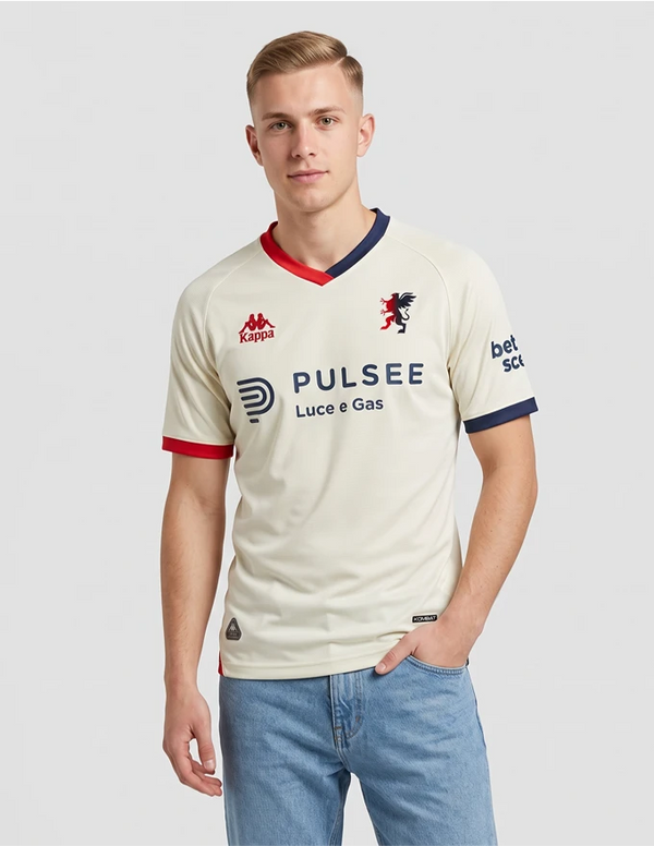 Genoa Maglia Away 2026/2027 Kappa bianco panna dettaglio collo bicolore rosso e blu – fronte