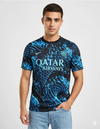 Inter maglia pre match 2025/2026 Nike nera con pattern azzurro effetto cristallo e sponsor Qatar Airways