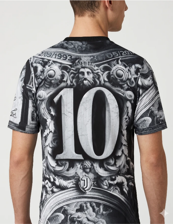 Retro Juventus maglia pre match ADP 2025/2026 Adidas con numero 10 in marmo e affresco barocco