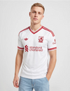 Maglia Liverpool Away 2026/2027 Adidas bianca con dettagli rossi e sponsor Standard Chartered