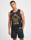 Canotta Los Angeles Lakers City Edition Swingman 2025/2026 nera con dettagli viola e oro, vista frontale California Dream