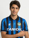 Dettaglio maglia Atalanta Home 1991/1992 Lotto con stemma e colletto polo nerazzurro