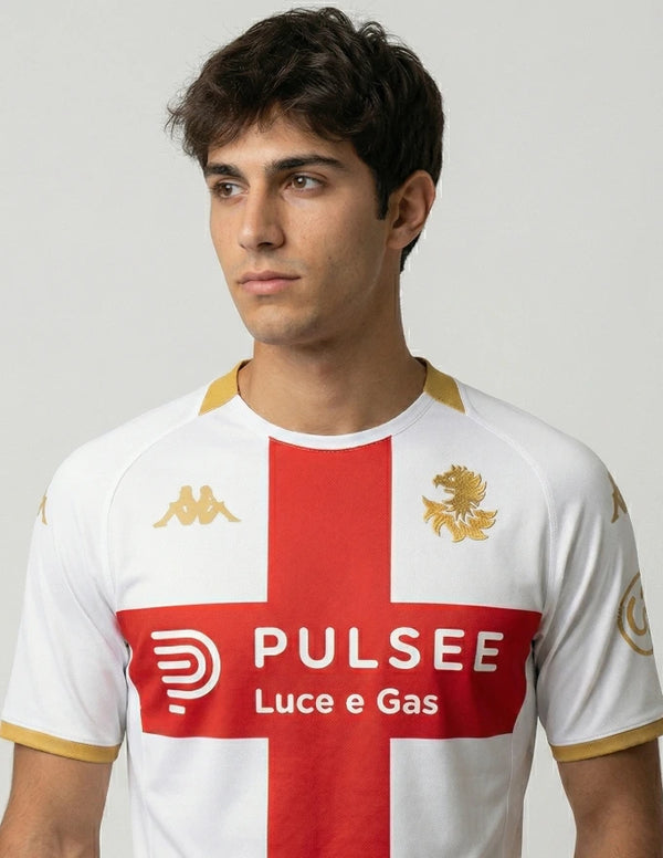 maglia genoa away 2025 2026 kappa bianca croce san giorgio rossa dettagli oro