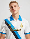 Dettaglio maglia Inter Away 1993/1994 Umbro con stemma IM dorato stella e colletto a polo azzurro