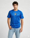 Maglia Italia Home 2004 Puma azzurra con stemma FIGC e tre stelle indossata da modello vista frontale