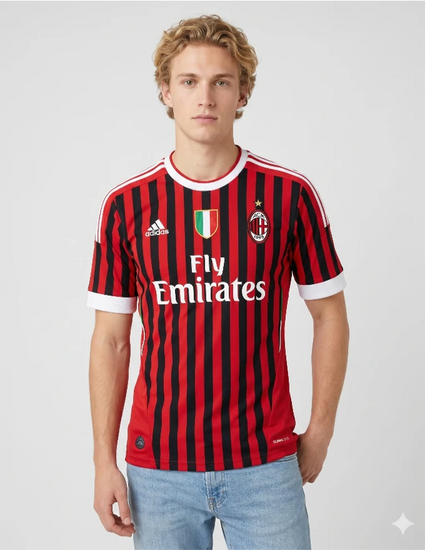 Maglia Milan Home 2011/2012 Adidas a strisce rossonere con sponsor Fly Emirates e scudetto tricolore