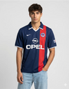 Maglia PSG Home 2001/2002 Nike blu navy con banda rossa verticale e sponsor Opel bianco