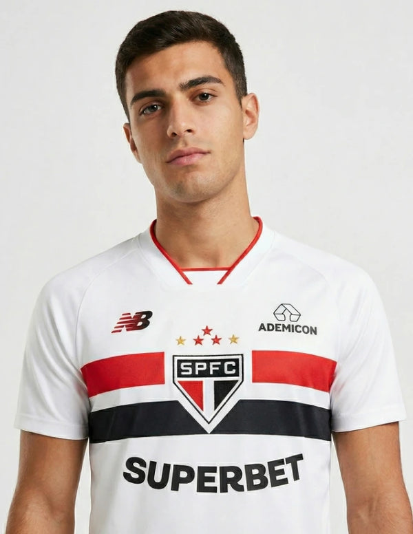 maglia san paolo home 2026 2027 new balance dettaglio stemma spfc quattro stelle fasce