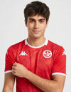 Dettaglio maglia Tunisia Home 2026 Kappa con stemma Federazione Tunisina e colletto bianco
