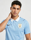 Dettaglio maglia Uruguay Home 2026 Nike con stemma AUF quattro stelle dorate e colletto polo bianco