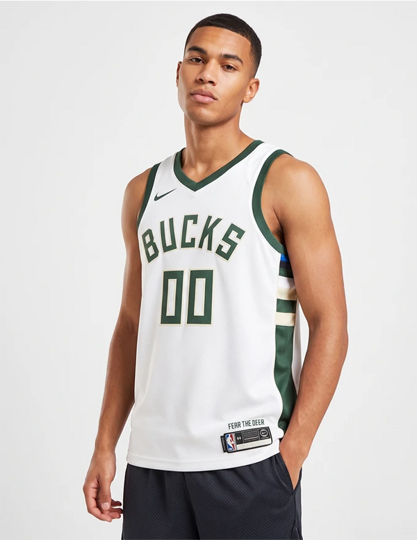 Canotta Milwaukee Bucks Association Swingman bianca vista frontale