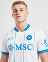 Maglia Napoli Away 2026/2027 EA7 bianca con righe azzurre stemma Napoli e sponsor MSC