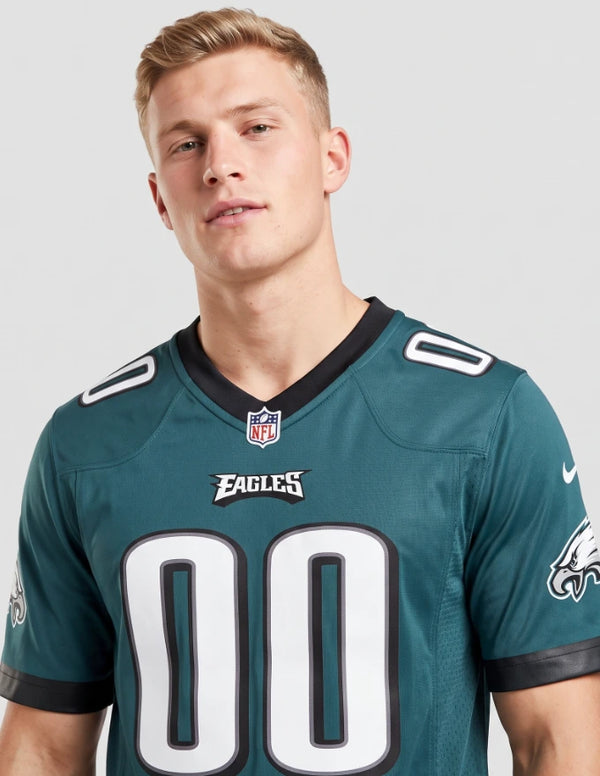 Dettaglio Maglia Philadelphia Eagles Home Game Nike con scritta Eagles e numero personalizzabile bianco