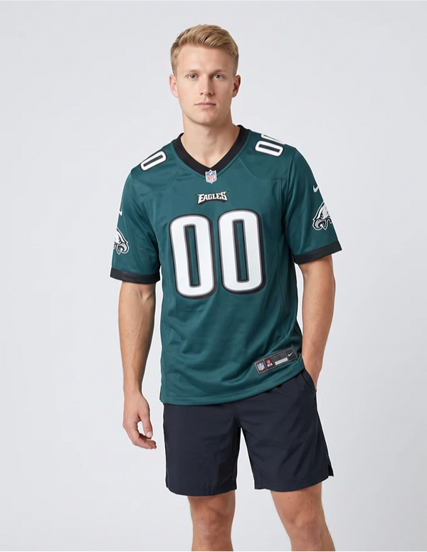 Maglia Philadelphia Eagles Home Game Nike verde con logo aquila sulle maniche, vista frontale