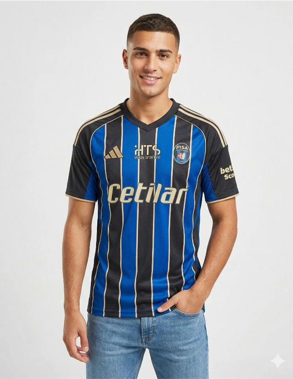 Pisa Maglia Home 2025/2026 Adidas - Vista Completa Strisce Blu Nero Oro