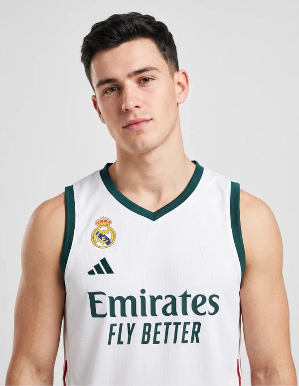 Canotta Real Madrid Basket 2026/2027 Adidas bianca verde rosa – dettaglio