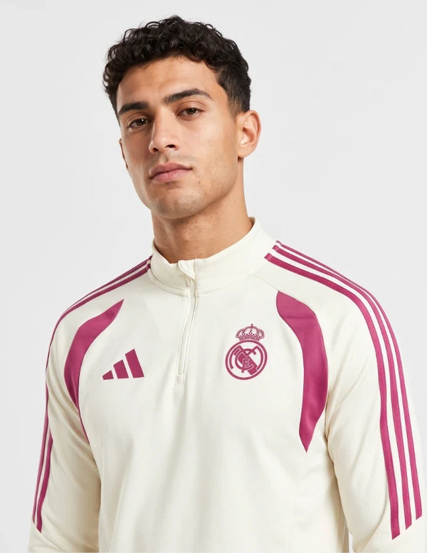 Tuta Real Madrid Adidas bianca e rosa – giacca con zip, primo piano collo