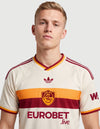 Maglia AS Roma Away 2026/2027 adidas bianca con fascia giallorossa stemma retrò e sponsor Eurobet